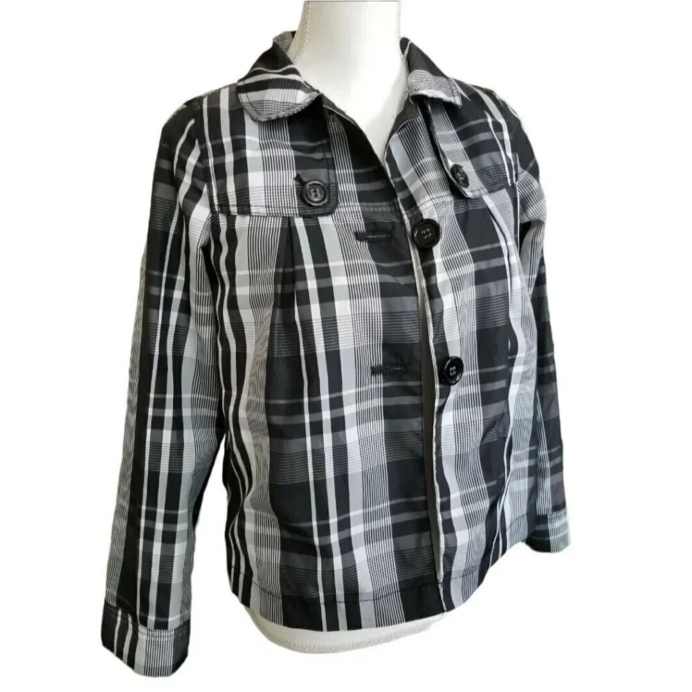 Vtg United Colors Of Benetton Girls Sz XL Jacket Black & White Plaid 90s Shacket